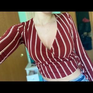 ❗️SOLD❗️Red striped tie crop top